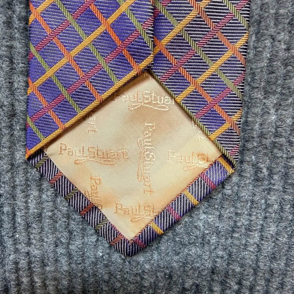 Vintage Paul Stuart Silk Tie NWT Multicolor Geometric Grid Pattern Designer‎ USA